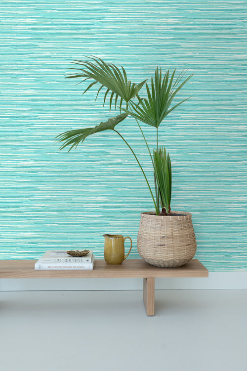 ESTAhome behang geweven motief turquoise - 53 cm x 10.05 m - 148621