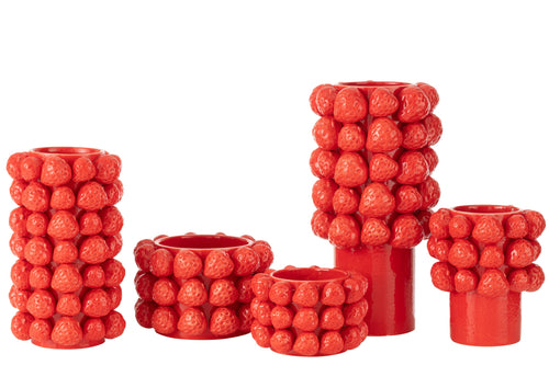 J-Line vaas Strawberries - keramiek - rood - large - 34.5 cm hoog