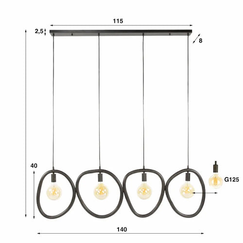 Ylumen hanglamp Pebble - 4 lichts - 140  x 150   cm - zwart