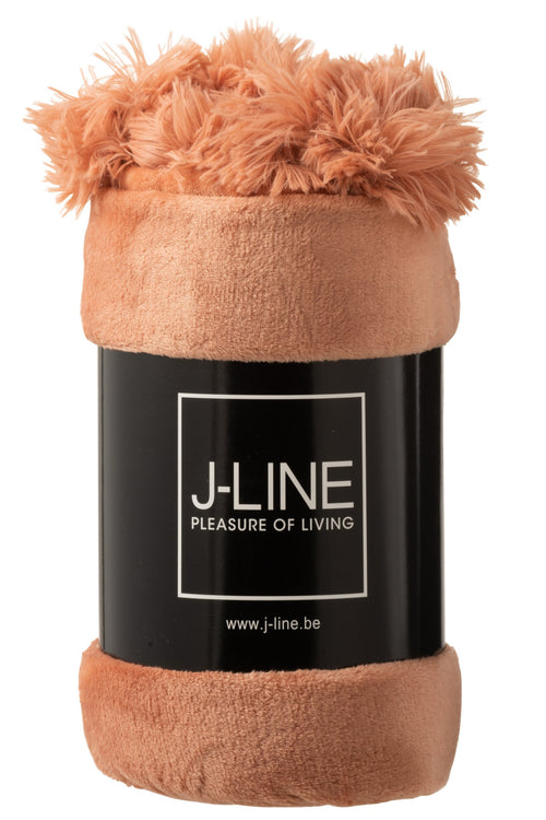J-Line plaid Pompom - polyester - perzik - 170 x 130 cm