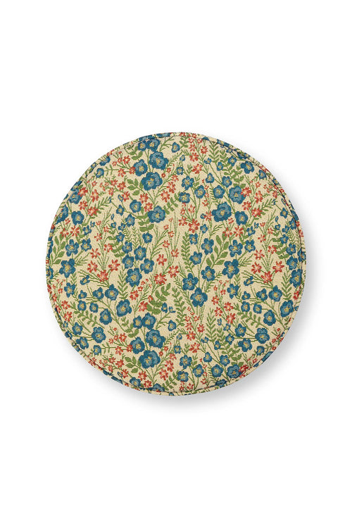 Pip Studio Poef Poppy Jacquard Blauw Polyester 40 x 40 x 45 cm