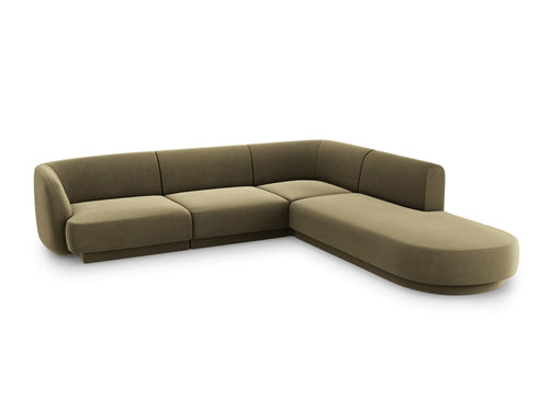 Micadoni rechter hoekbank Miley 6-zits, flueel, groente - 248x255x70cm