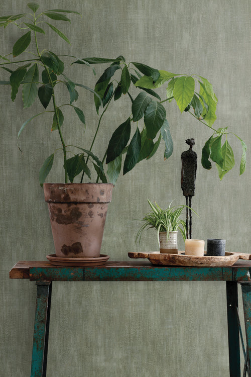 ESTAhome behang betonlook olijfgroen - 53 cm x 10.05 m - 148754