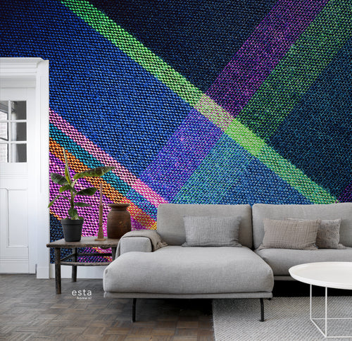 ESTAhome fotobehang ruiten blauw, roze, groen en paars - 400 x 279 cm - 156517