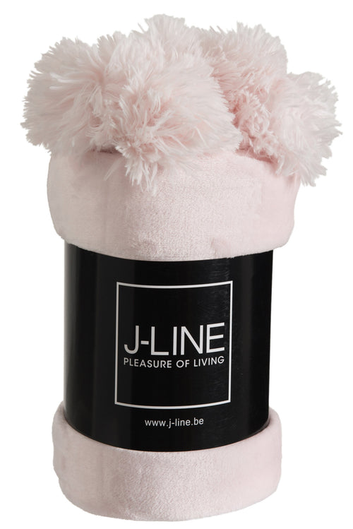 J-Line plaid Pompom - polyester - lichtroze - 170 x 130 cm