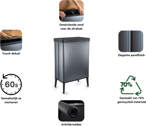 Curver Verto High - Prullenbak 54L - Grijs Blauw - 44x27x69cm - vtwonen shop