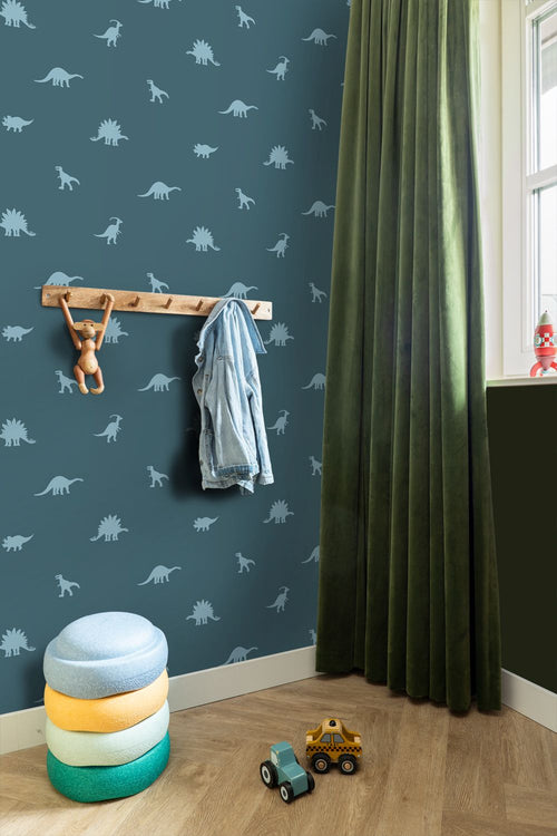 ESTAhome behang dinosaurussen blauw - 50 x 900 cm - 131801