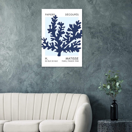 Artfulprints Poster Matisse – Aqua bloom navy blue I   - 70x100 cm - Blauw