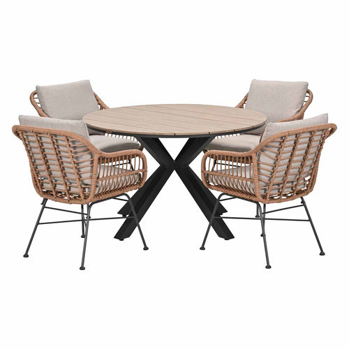 Garden Impressions Tuinset Lucas bruin 5-delig - Tulli tuintafel Ø122 cm