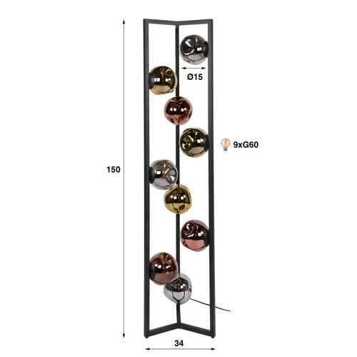 Giga Living Vloerlamp Stellar - Zwart Metaal - Ø35x150cm