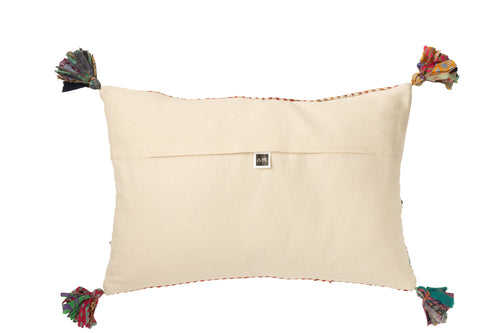 J-Line kussen Rechthoek Gevlochten Chindi + Kwasten - katoen - creme/bruin - vtwonen shop