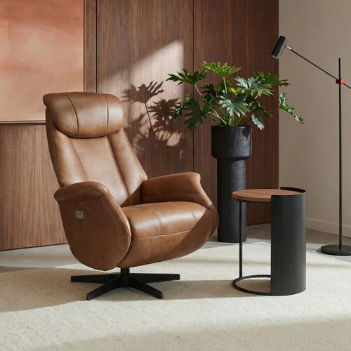 Furnhouse elektrische relaxfauteuil Bonanza - Cognacbruin - Draaibaar - 83x76x115