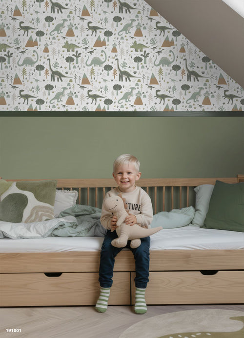 ESTAhome behang dinosaurussen vintage blauw en groen - 53 cm x 10.05 m - 131357