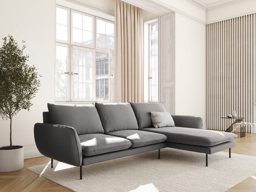 Cosmopolitan Design rechter hoekbank Vienna 5-zits, flueel, lichtgrijs - 170x255x95cm