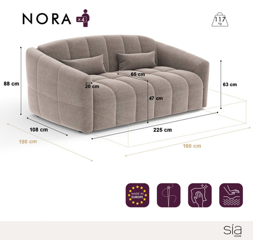 Sia Home - Dunlopillo-slaapbank 140 cm NORA - fluweel grafietgrijs 225cm