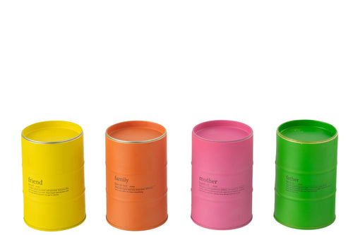 J-Line geurkaars Familie Spreuk Engels/Frans - Mimosa & Rose - mix - 4 stuks - 50U