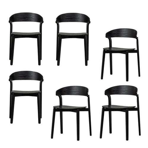WOOOD eetkamerstoelen Cras - Essenhout - Zwart - Set van 6 - vtwonen shop