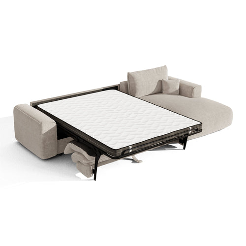 Premium Interiors - Rechthoekige hoekbank met snelle slaapfunctie COMO - bouclé-stof beige 300cm