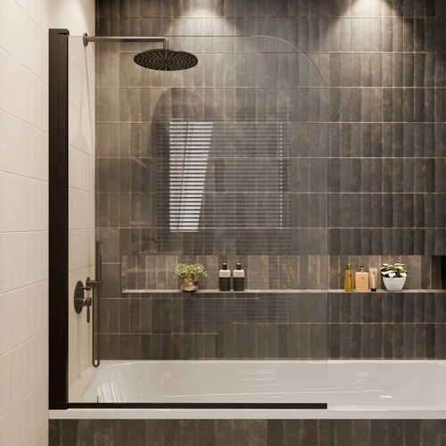 LOMAZOO badwand Palmas - draaibaar - anti kalk nano coating - helder glas - zwart - 100 x 140 cm