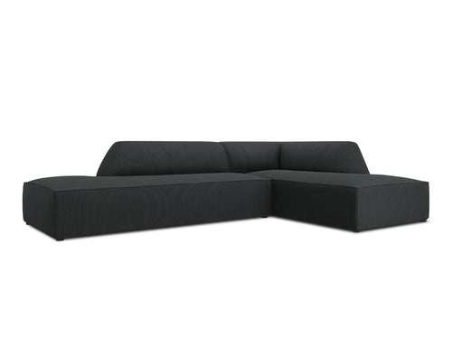 Micadoni rechter hoekbank Ruby 4-zits, ribfluwelen, zwart - 180x273x69cm