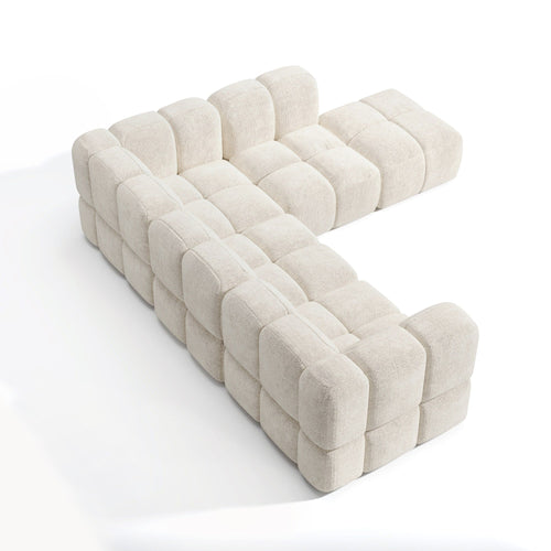 Sia Home - Modulaire bank met grote rechte hoek NUBI - Fluweel met structuur - Crème - 256cm
