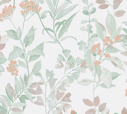 Livingwalls behang bloemmotief groen en terracotta - 53 cm x 10.05 m - AS-391715