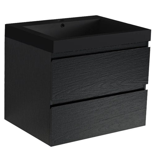 LOMAZOO badkamermeubel Monaco - zwevend - zwart - zwart eiken - 60 cm