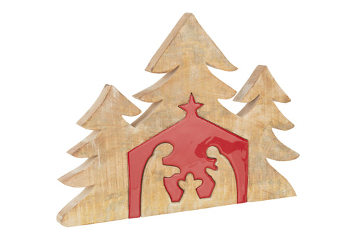 J-Line decoratie Kerststal Puzzel - hout - rood - large - vtwonen shop