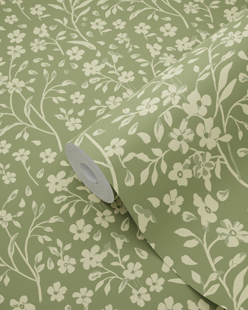 ESTAhome behang bloemetjes groen - 50 x 900 cm - 131210