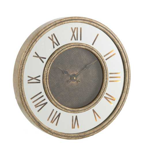 J-Line klok Romeinse Cijfers - hout - goud - LED - small -  Ø 47 cm