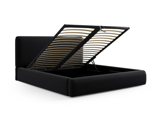 Cosmopolitan Design Opbergbed met hoofdeinde Colonel 160x200cm, flueel, zwart - 220x180x100cm