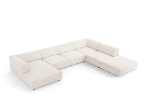 Cosmopolitan Design Panoramische hoekbank rechts Arendal 7-zits, chenille met ribbeleffect, ivoor - 262x364x70cm