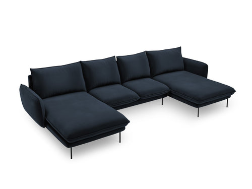 Cosmopolitan Design Panoramische bank Vienna 6-zits, flueel, donkerblauw - 170x350x95cm