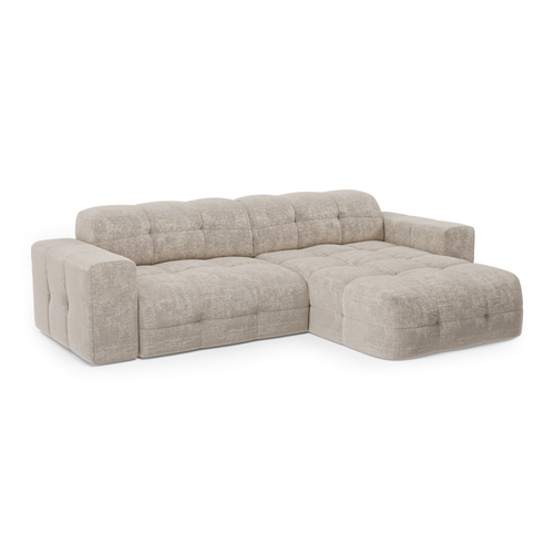 Sia Home - Rechthoekige hoekbank MAEL - gewaafd fluweel beige 230cm