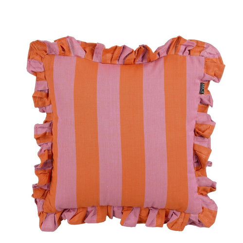 Mica Decorations Sierkussen met Streeppatroon - Vierkant Kussen van Katoen met Speelse Ruches - Decoratief Accessoire voor Bank, Bed of Fauteuil - 45