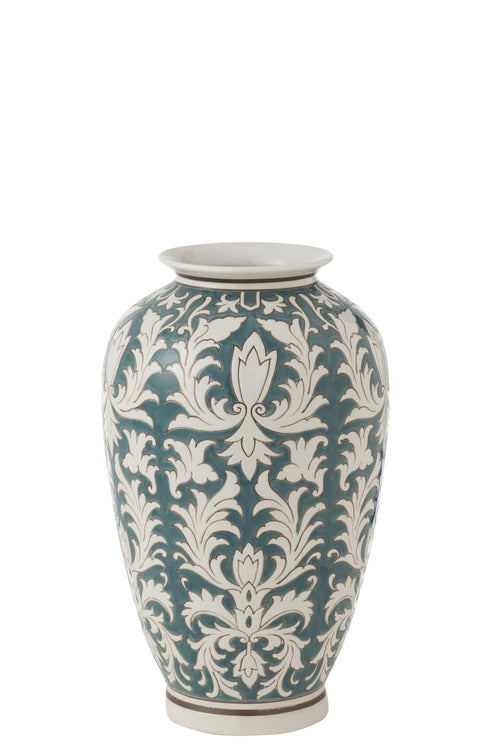 J-Line vaas Victoria Amfoor - porselein - groen/wit - 37 cm hoog