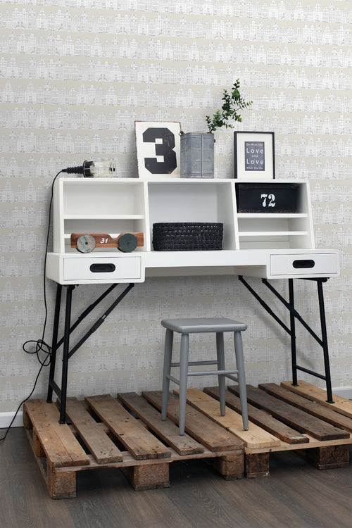 ESTAhome behang getekende Amsterdamse grachtenhuisjes lichtgrijs - 53 cm x 10.05 m - 138909
