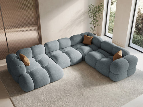 Cosmopolitan Design Panoramische hoekbank rechts Loretto 5-zits, structurele stof pastelblauw - 250x345x68cm