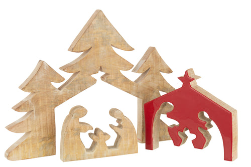 J-Line decoratie Kerststal Puzzel - hout - rood - large - vtwonen shop