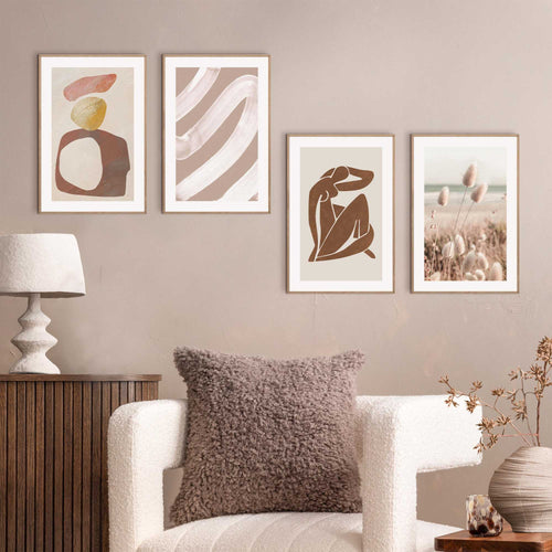 Reinders Aards & Abstract schilderijen set -  bruin - slaapkamer - 30x20cm