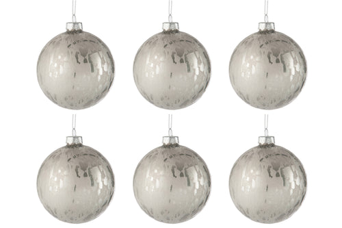 J-Line kerstbal Blinkend - glas - zilver - small - doos van 6 stuks - kerstversiering - vtwonen shop