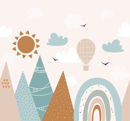 ESTAhome fotobehang bergen vergrijsd blauw en warm oranje - 300 x 279 cm - 159392 - vtwonen shop