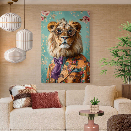 Reinders Sophisticated Lion glasschilderij -  meerkleurig/multi color - woonkamer - 116x78cm