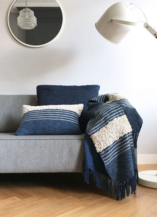 Malagoon kussen Tribal - indigo blauw melee - 35x60cm