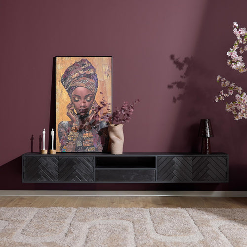 StarFurn Zwevend Tv-meubel New York - Zwart Hout - 240x35x33cm