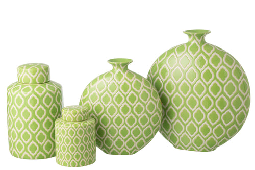 J-Line vaas Geruit - porselein - groen/wit - large