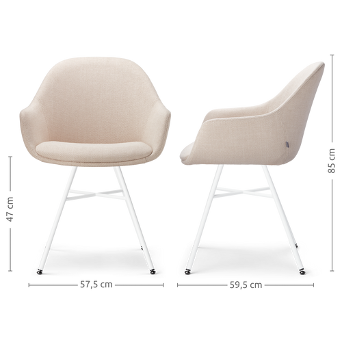 Nolon Noa-Mae Eetkamerstoel Beige - Armleuning - Witte Poten