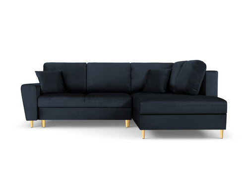 Cosmopolitan Design Converteerbare hoekbank rechts met opbergdoos Kyoto 5-zits, flueel, donkerblauw - 194x243x88cm