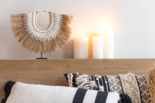 J-Line decoratie Ketting + Staander Dora - schelpen/hout -  wit - small