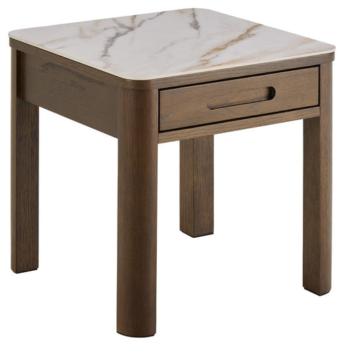 Rebellenclub  Leda Bijzettafel - 45 x 45 cm - Marmerlook / Gerookt Eiken